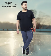 Premium Navy Melange Track pants With side zip pockets Plus TK705P