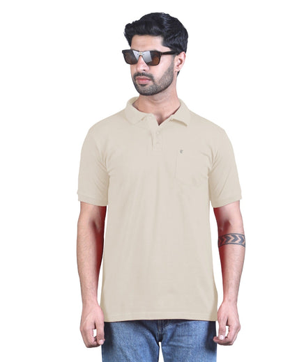 Mens Dryfit Sand Beige Polo Tees with Pocket TK710